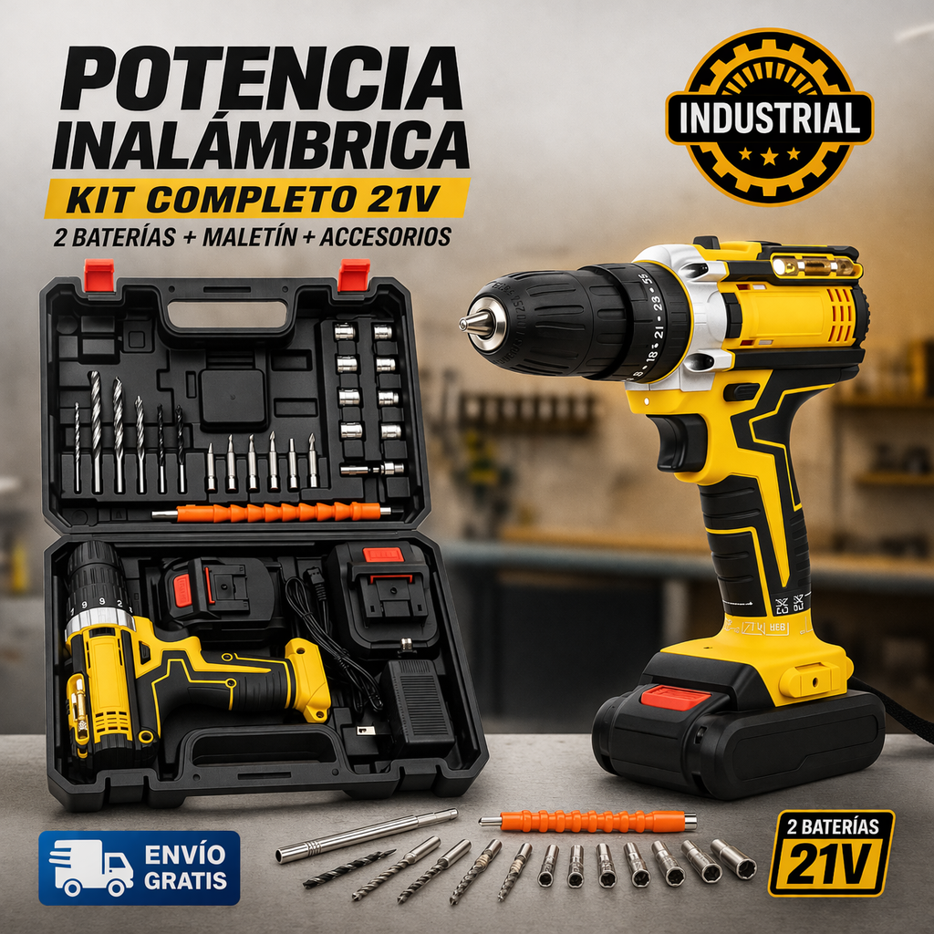 Taladro Inalambrico Industrial - 2 baterías + maletín + accesorios 🔥